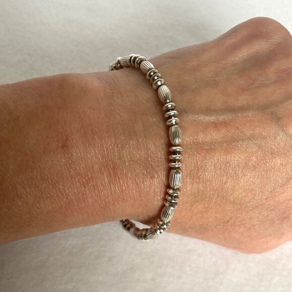 Sterling Silver 925 Italy Ball Beaded Flexible Cuff Bracelet Sz 6.75" - Picture 2 of 16